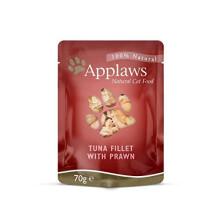 Applaws 100% Natural Wet Cat Food, Tuna Fillet with Pacific Prawn in Broth 12 x 70 g Pouches