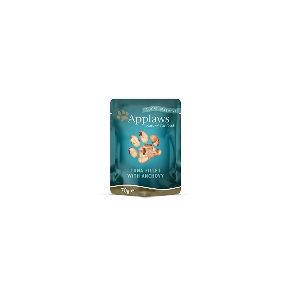 Applaws 100% Natural Wet Cat Food, Tuna Fillet with Anchovy in Broth, Pack of 12 x 70g Pouches