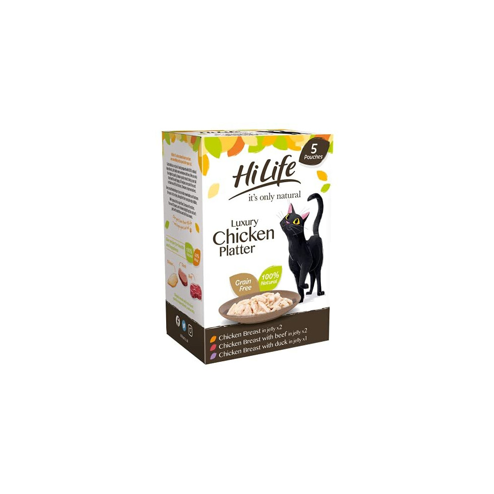 HiLife it's only natural - Wet Cat Food - The Luxury Chicken Platter in Jelly - Chicken Breast, Duck, Beef - 100% Natural Grain Free, 250g (Pack of 4)