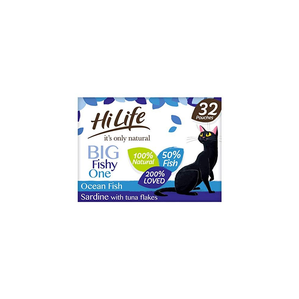 HiLife it's only natural - Complete Wet Cat Food - The Big Fishy One in Jelly - 100% Natural Ingredients Grain Free, 32 Pouches x 70g