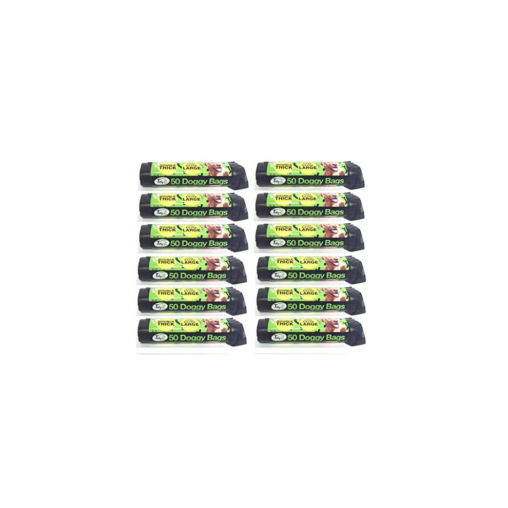 Roll of 50 Extra Strong TidyZ Black Doggy Waste Bags Dog Cat Rabbit With Tie Handle 32cm x 38cm (Pack of 12 - 600)-image-OPC-PBBND9W-NEW