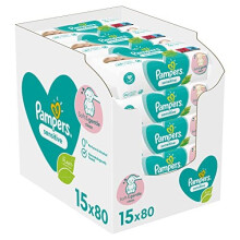 Pampers Baby Wipes Multipack, Sensitive, 1200 Wet Wipes (15 x 80), Baby Essentials for Newborn, Fragrance Free