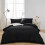 (Black, Double: 200 x 200 cm.) Plain Duvet Quilt Cover Bedding Set Microfiber Plain Pillowcases Pair 2