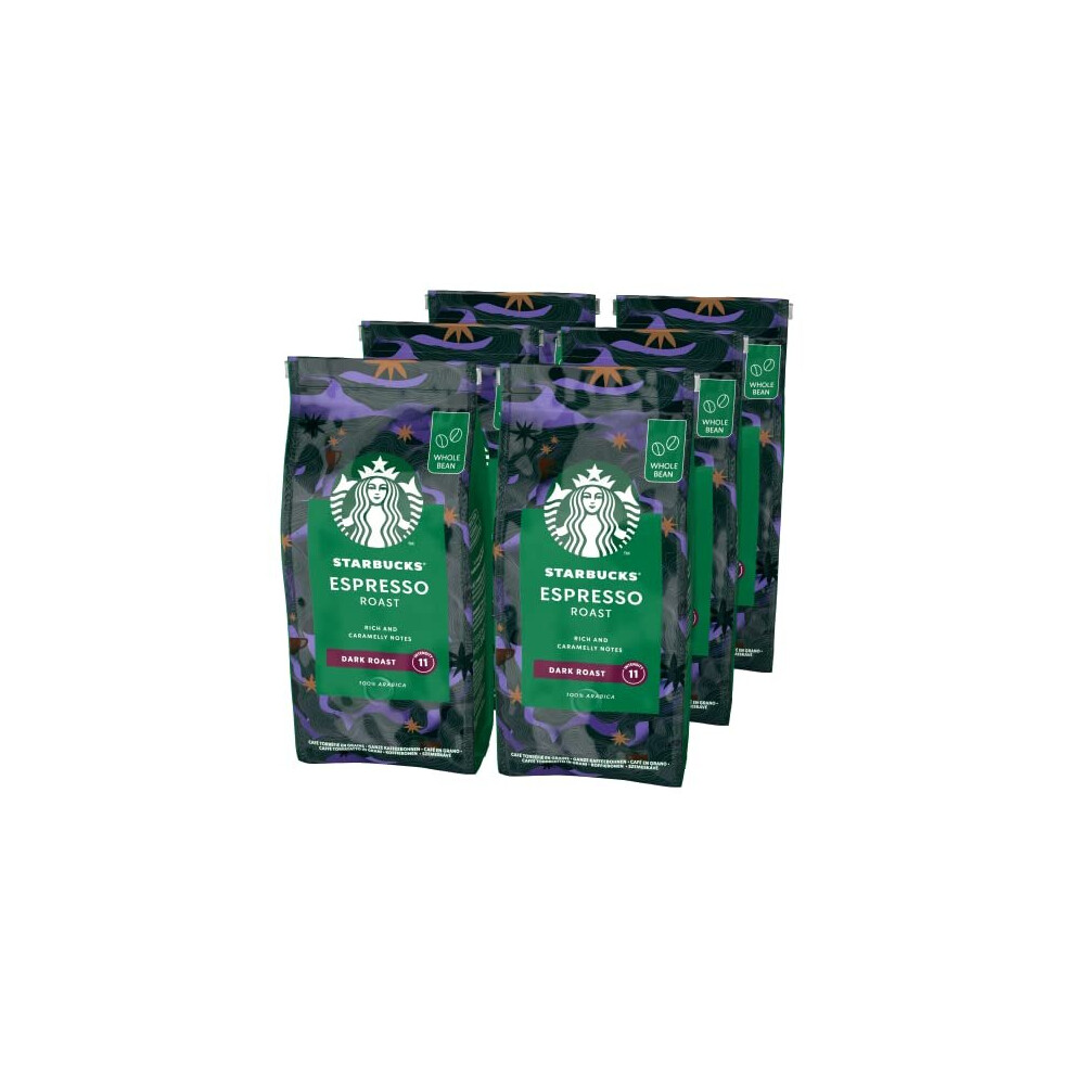 STARBUCKS Espresso Roast Dark Roast Whole Bean Coffee, 200 g (Pack of 6)