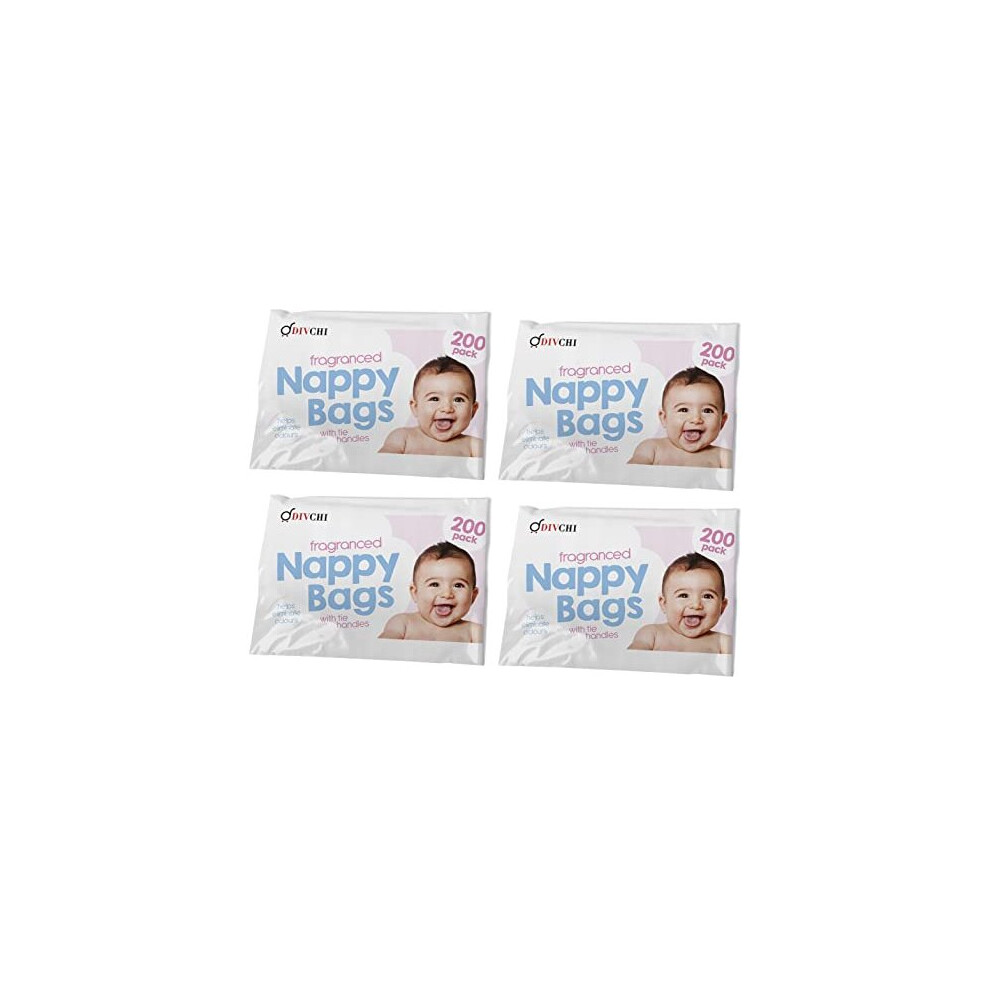 DIVCHI Baby Disposable Diaper Sacks Bags Dispenser Antibacterial Power Scented Nappy Disposal Bags Easy-Tie for Travel - 4 x 200 Pack (800 in Total)-image-OPC-PBBNGVX-NEW