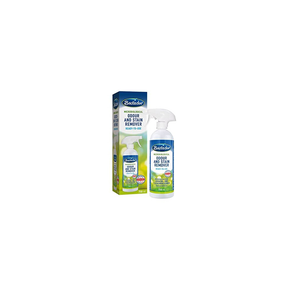 Bactador Odour and Stain Remover Spray 750ml - Biological enzyme cleaner as a ready-to-use solution against sweat, cat urine, dog urine, animal odors