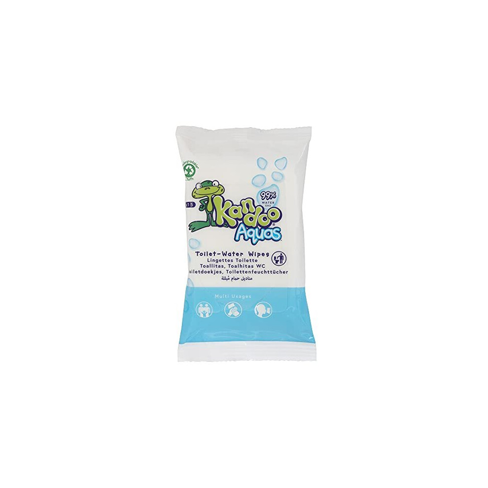 Kandoo Aquas Flushable Wipes | Travel Pack | 15 Wipes | Box Of 12