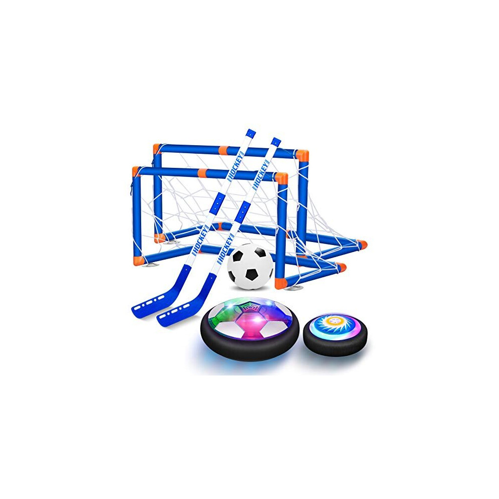 Sillbird Hover Hockey Soccer 2 in 1 Ball Set Kids Toys, Rechargeable Indoor & Outdoor Hovering football Games with 2 Goals and LED, Air Power Hockey