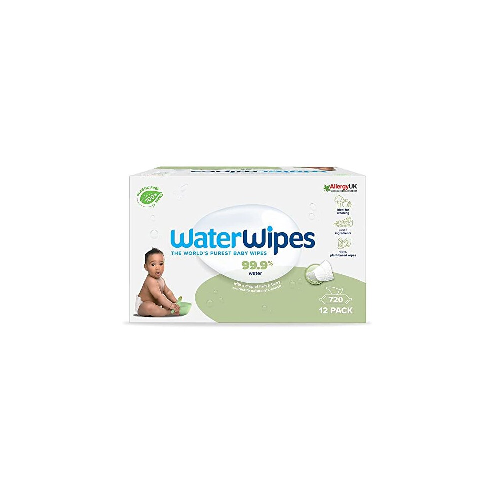 WaterWipes Plastic Free Textured Clean, Toddler & Baby Wipes, 720 Count (12 Packs), 99.9% Water Based Wet Wipes & Unscented for Sensitive Skin