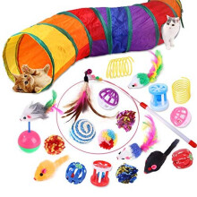 WeFine 20 Pcs Cat Toys, Kitten Toys for Indoor Cats, Cat Tunnel Interactive Feather Teaser Wand Ball Toy Set for Kitty and Cats