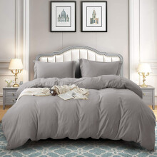 (Grey, Super King: 260 x 220 cm.) Plain Duvet Quilt Cover Bedding Set Microfiber Plain Pillowcases Pair