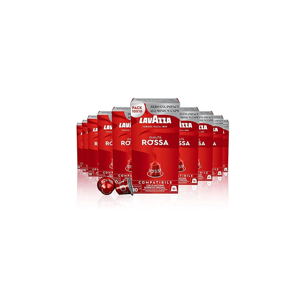 Lavazza, QualitÃ  Rossa, 100 Aluminium Coffee Capsules Compatible with Nespresso Original Machines, Zero CO2 Impact, with Chocolate Notes, Arabica &