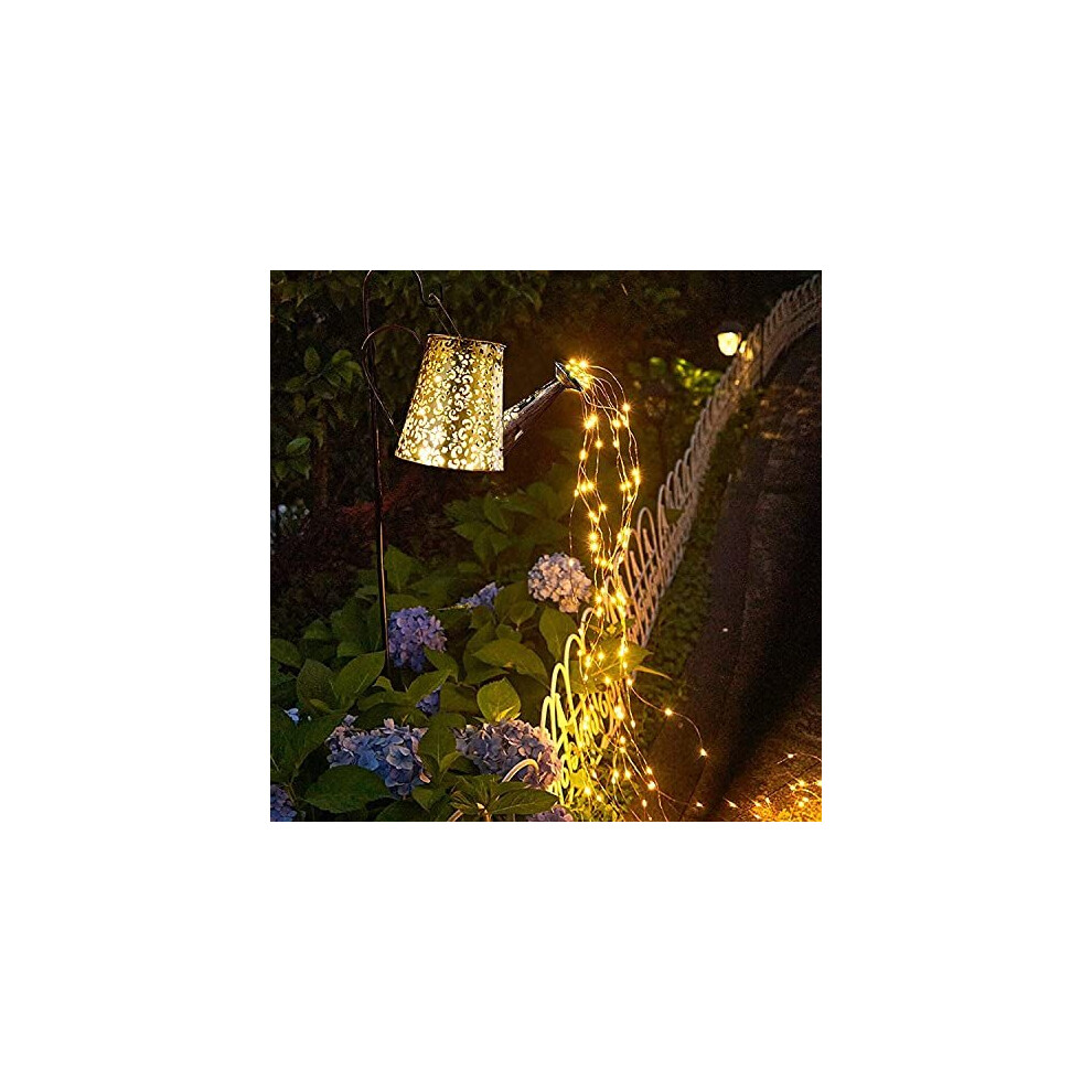 Solar Watering Can Garden Decorations Outdoor Waterproof Shower Lights - Large Retro Metal Lantern Hanging Star Flashing Led Fairy Art Decorative Lamp
