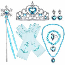 Princess Dress Up Accessories,Girl's Jewelry Dress Up Play Set Tiara Crown and Magic Wand,, Girl's Party Cosplay Dress Costumes Accessories Kit (blue)