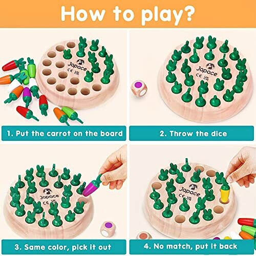 Japace Carrot Memory Board Game, Wooden Memory Games for Kids Training