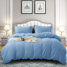 (Light Blue, Super King: 260 x 220 cm.) Plain Duvet Quilt Cover Bedding Set Microfiber Plain Pillowcases Pair