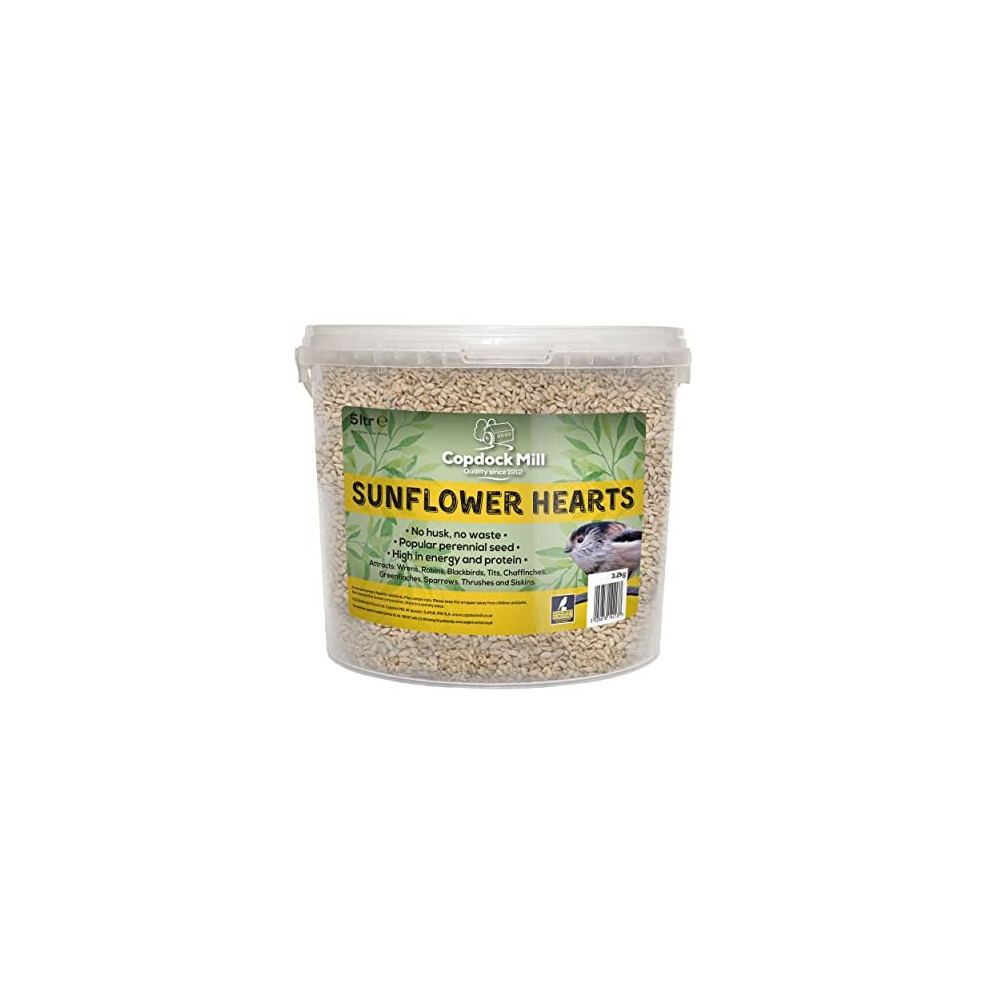 Copdock Mill Sunflower Hearts Wild Bird Seeds 5L Tub â No Grow Sunflower Hearts for Wild Birds â Bird Food Suitable for Feeders & Bird Tables