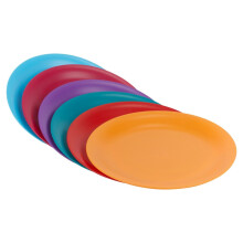 (1 of Each Colour) 6 Pcs Unbreakable Reusable Coloured Plastic Dinner Plates Kids Party Tableware