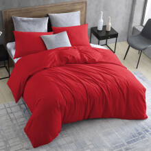 (Red, King: 230 x 220 cm.) Plain Duvet Quilt Cover Bedding Set Microfiber Plain Pillowcases Pair