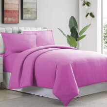 (Purple, King: 230 x 220 cm.) Plain Duvet Quilt Cover Bedding Set Microfiber Plain Pillowcases Pair