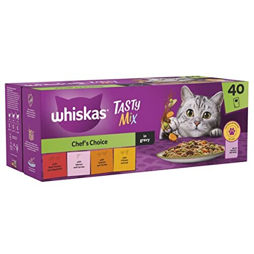Whiskas Whiskas Tasty Mix 1+Chefs Choice in Gravy 40x85g Pouches, Adult Cat Food