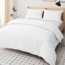 (White, Double: 200 x 200 cm.) Plain Duvet Quilt Cover Bedding Set Microfiber Plain Pillowcases Pair