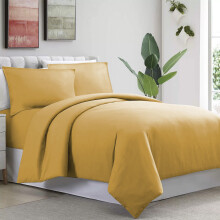 (Yellow, Super King: 260 x 220 cm.) Plain Duvet Quilt Cover Bedding Set Microfiber Plain Pillowcases Pair