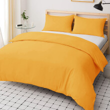 (Yellow, Double: 200 x 200 cm.) Plain Duvet Quilt Cover Bedding Set Microfiber Plain Pillowcases Pair