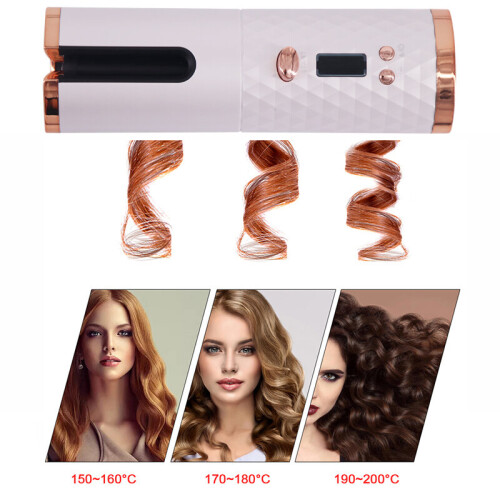 (White) Hair Curler Automatic Rotating Cordless Curl Tong 1