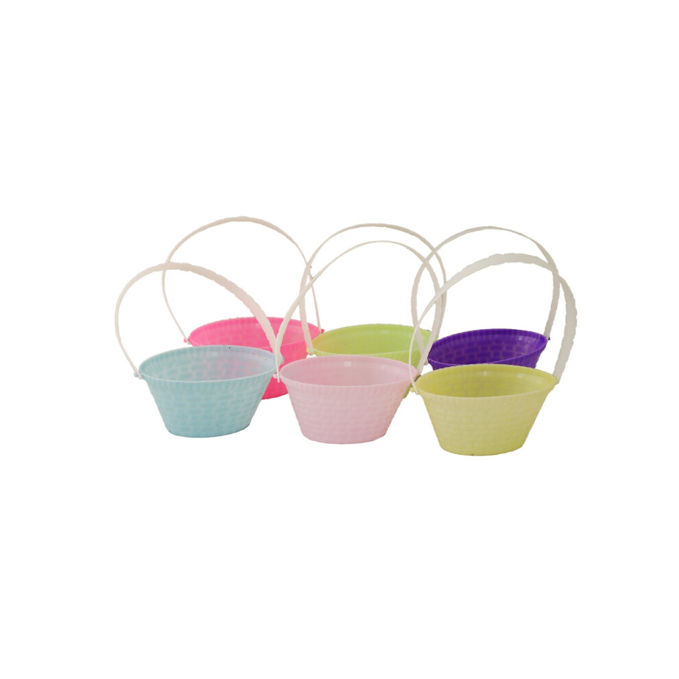 Pack Of 6 Mini Easter Egg Hunt Baskets With Handles 4" Plastic