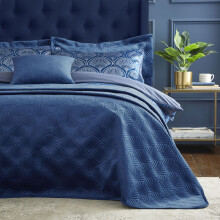 (Navy) Catherine Lansfield Art Deco Pearl Shell Textured Quilted Bedspread