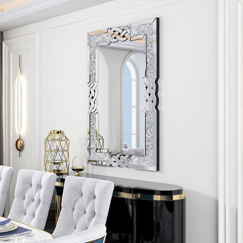 (L(100x700mm)) Decorative Mirror Wall-Mounted with Diamond