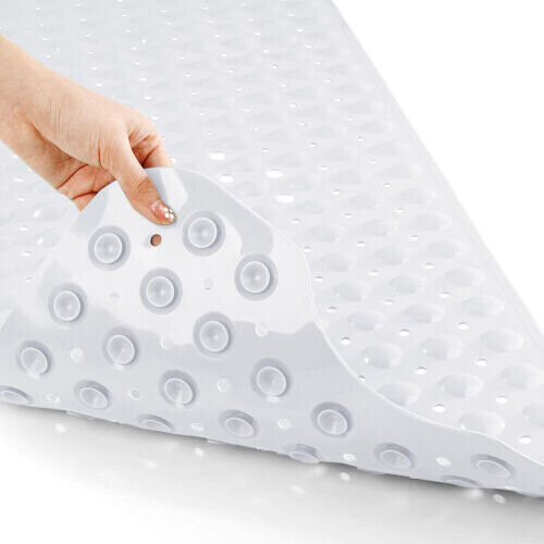 (White, 38 x 70 cm ) Extra Long Bath Shower Mats Non Slip Bathroom Bathtub Mat Anti-Mould Mildew Resistant