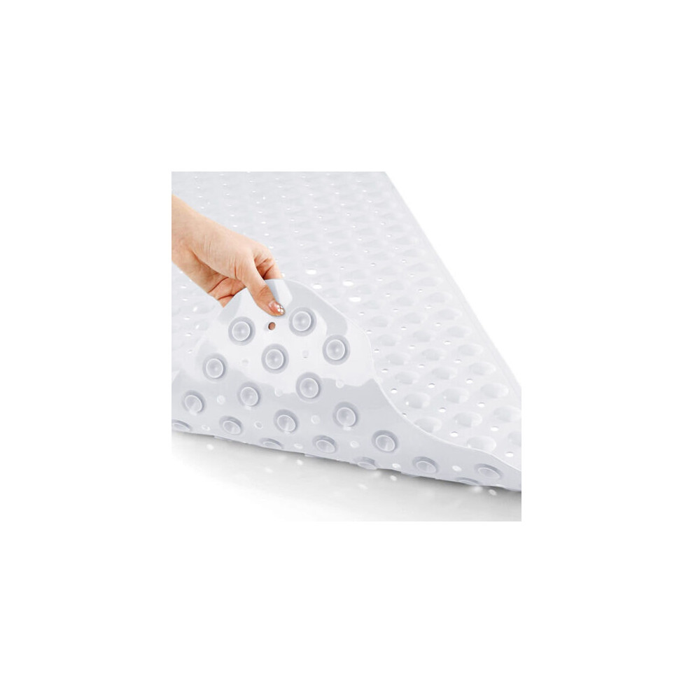 (White, 38 x 70 cm ) Extra Long Bath Shower Mats Non Slip Bathroom Bathtub Mat Anti-Mould Mildew Resistant