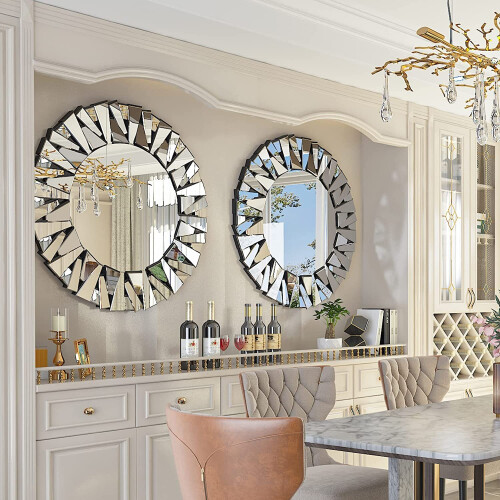 80cm Round Sunburst Wall Mounted Silver Glass Decorative Mirror 1