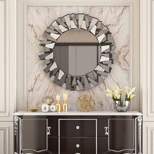 80cm Round Sunburst Wall Mounted Silver Glass Decorative Mirror 2