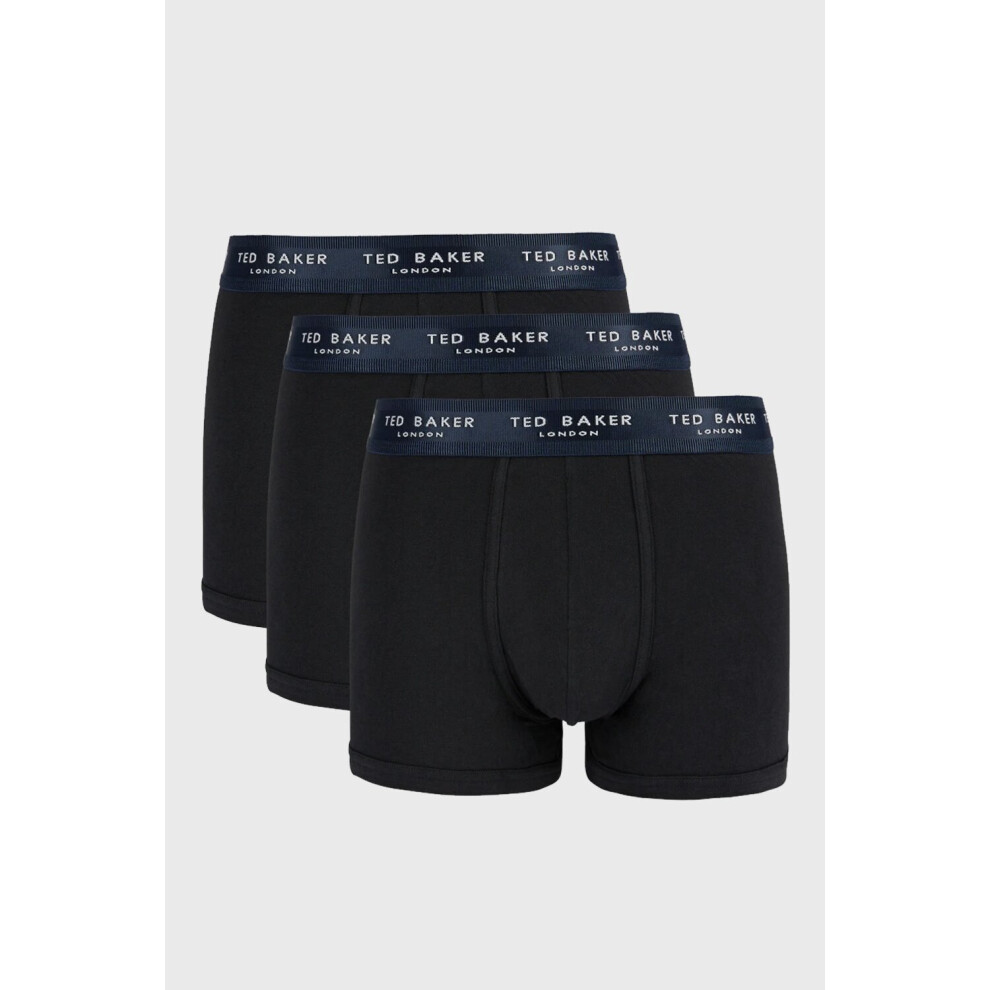 (S) Ted Baker Cyclyye Three Pack Solid Black Luxury Cotton Stretch Trunks