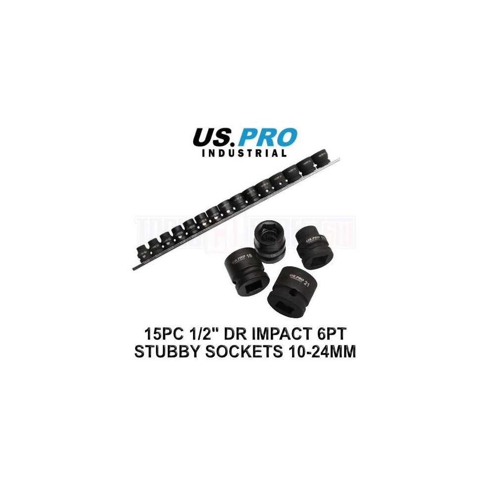 Us Pro Industrial 15Pc 1/2" Dr 6Pt Stubby Impact Sockets Socket Set 10-24Mm 3948 5060848155367