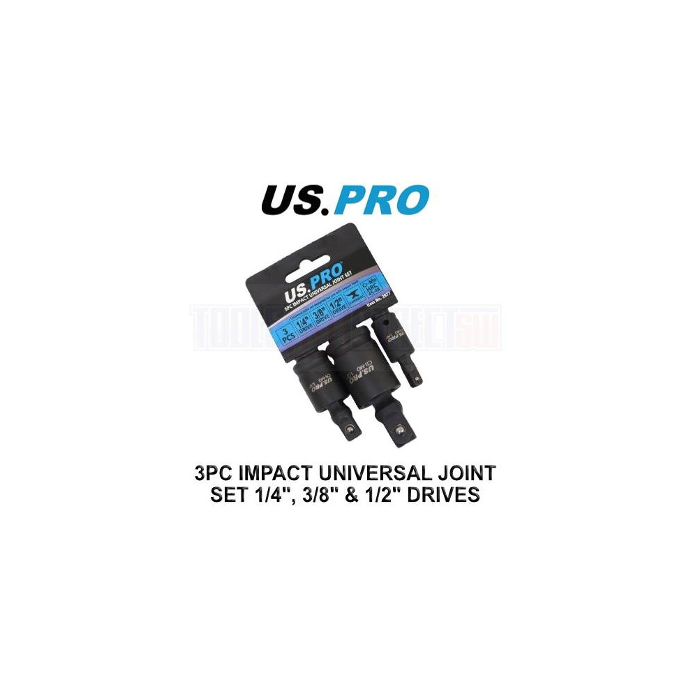 US PRO Tools 3pc Impact Universal Wobble Joint Set 1/4", 3/8" ,1/2" Drives 3977