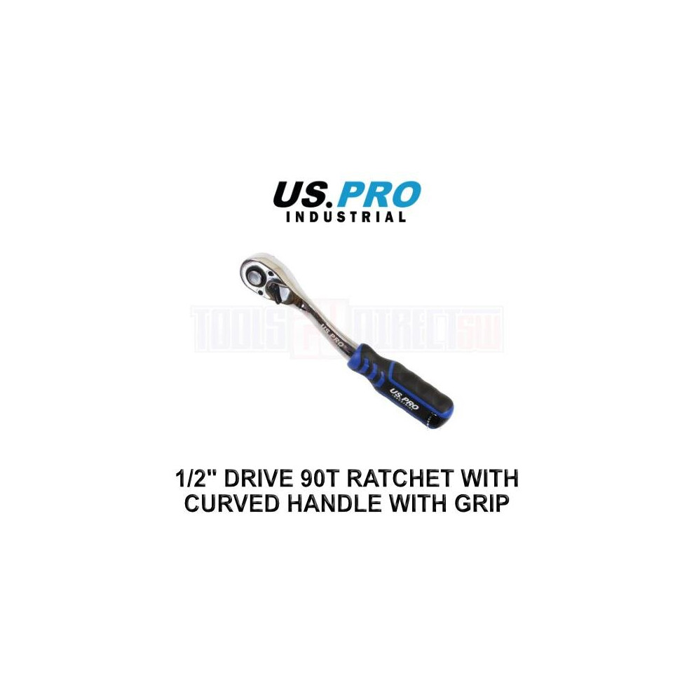 Us Pro Industrial 1/2" Dr 90T Ratchet With Curved Handle With Grip 4220 5060848154926