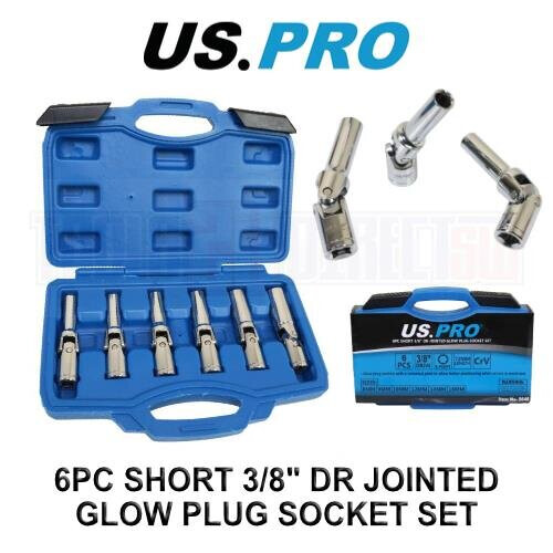 us pro US PRO Tools 6pc Short 3/8" dr Universal Joint Glow Plug Sockets Socket Set 5640