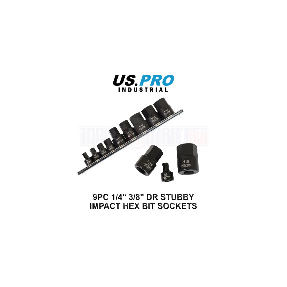 US PRO INDUSTRIAL 9pc 1/4"" 3/8"" dr Stubby Impact Hex Allen Key Bit Sockets 3863 - Image 4