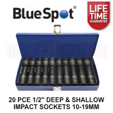 BlueSpot 20 PCE 1/2 Inch Deep and Shallow Metric Impact Sockets Set 10 - 19mm 01557
