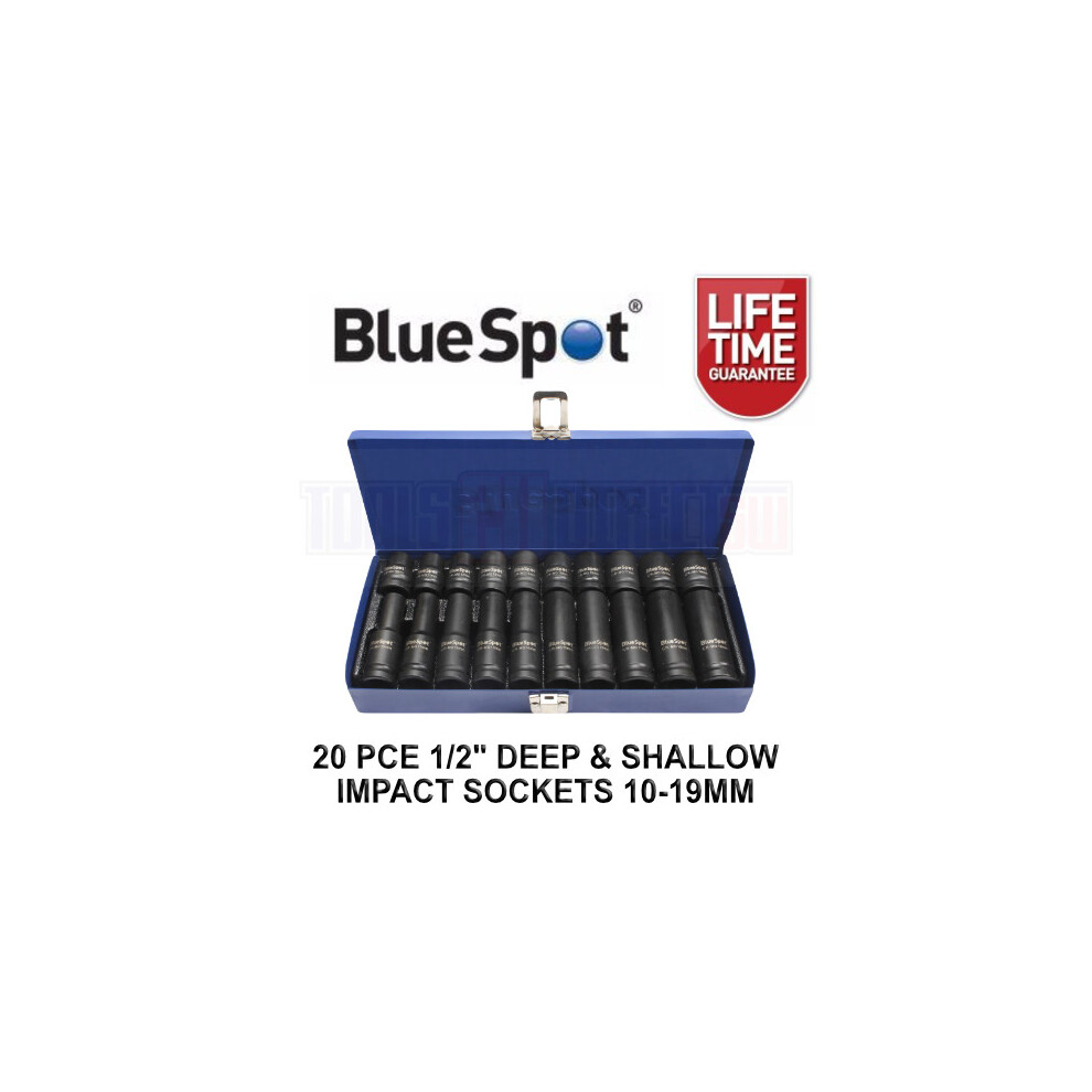 BlueSpot 20 PCE 1/2 Inch Deep and Shallow Metric Impact Sockets Set 10 - 19mm 01557