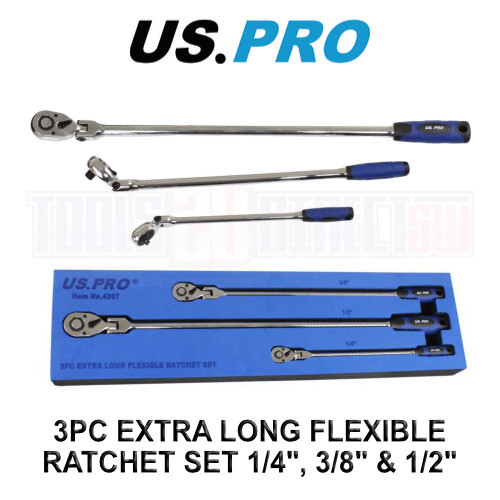 us pro US PRO Tools 3pc Extra Long Flexible Ratchet Set 1/4", 3/8" & 1/2" Drive 4207