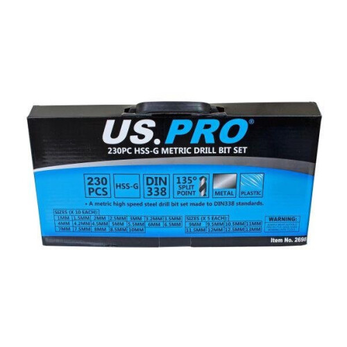 us pro US PRO Tools 230PC HSS-G Metric Drill Bit Set 1 - 10mm 2698 2