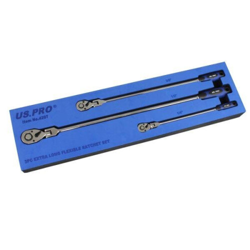 us pro US PRO Tools 3pc Extra Long Flexible Ratchet Set 1/4", 3/8" & 1/2" Drive 4207 2