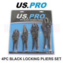 US PRO Tools 4-Piece Locking Pliers Set (Mole Grips) - 5in Curve, 6in Straight, 6.75in Curve, 8in Curve Jaws - Polished, Black Finish - Model 5886