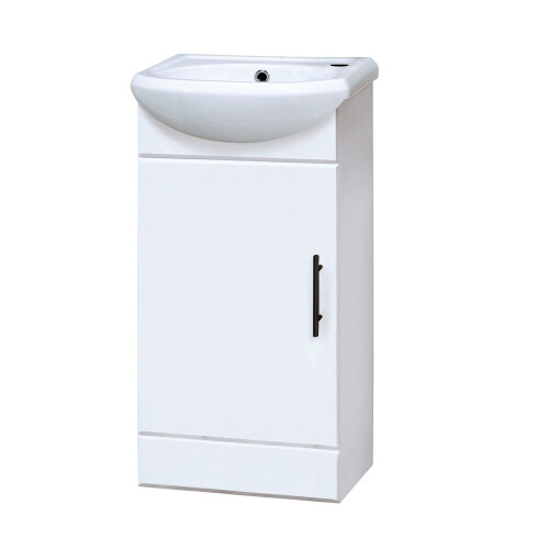 Gloss White 400mm Semi Reccessed Vanity Basin Sink Unit Black Handle