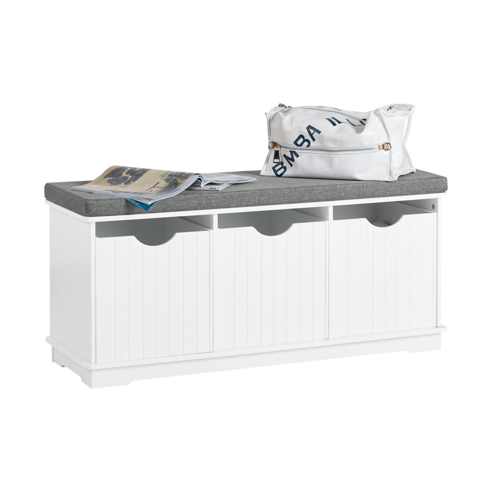 SoBuy® FSR30-W, Storage Bench with 3 Drawers & Removable Seat Cushion